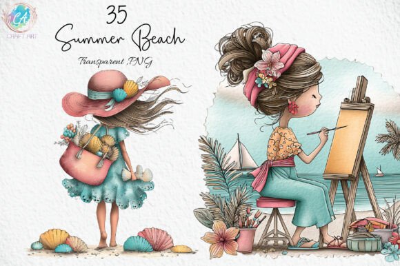 Download Whimsical Summer Beach Girl Clipart - Girl Collection