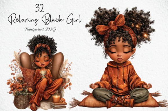 Download Relaxing Black Girl Clipart Set - Girl Collection