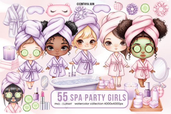 Download Spa Party Girls Watercolor Clipart - Girl Collection