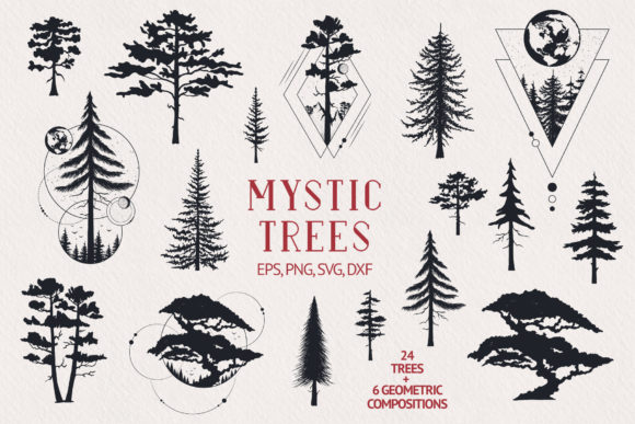 Download Hand Drawn Mystic Trees Collection - Hand Collection