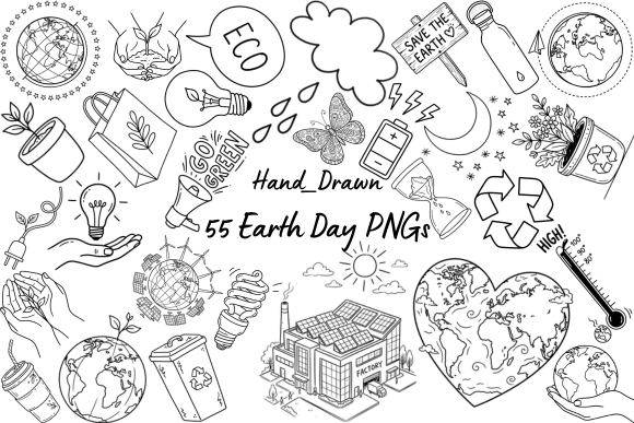 Download 55 Hand-Drawn Earth Day PNG Doodles - Hand Collection