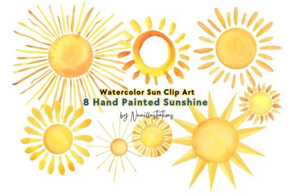 Download Sun Watercolor Clip Art Hand Painted - Hand Collection