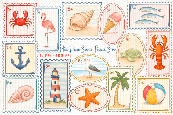 Download Hand Drawn Summer Postage Stamp Clipart - Hand Collection